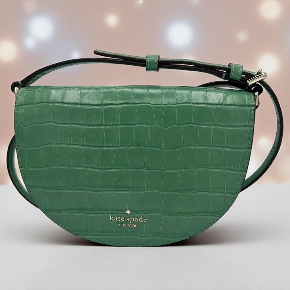 Kate Spade Luna Crescent Crossbody – Green Croc Embossed EUC